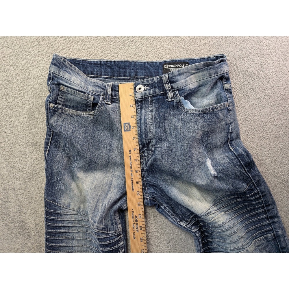 Southpole Mens Skinny Moto Jeans Distressed Blue Denim 34x32 - Picture 7 of 13